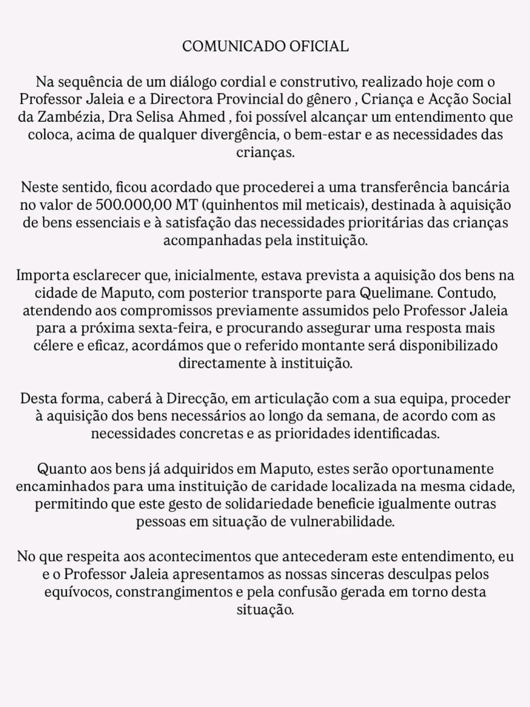 ÚLTIMA HORA: GUYZELH RAMOS PEDE DESCULPAS AO PROFESSOR JALEIA E PROMETE TRANSFERIR 500 MIL METICAIS
